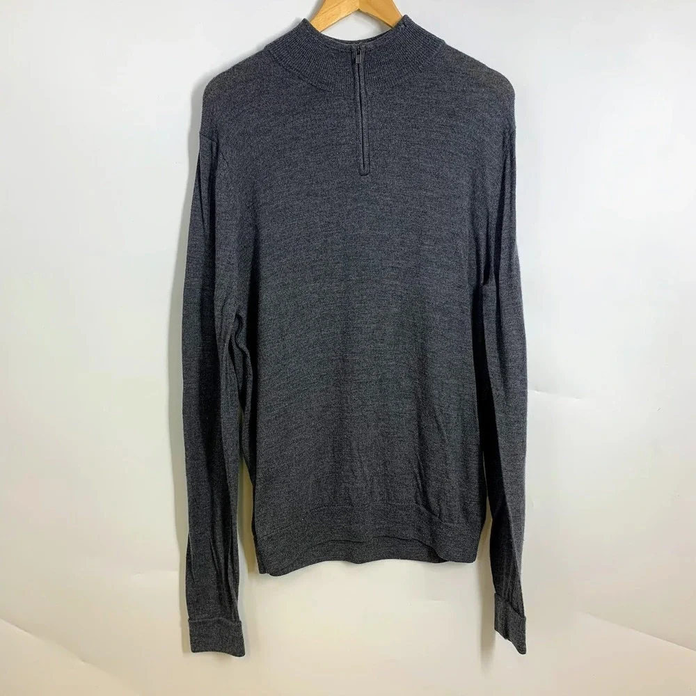 Nordstrom Mens Dark Gray Mock Neck Quarter Zip Long Sleeve Sweater‎